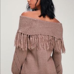 Off the shoulder fringe sweater